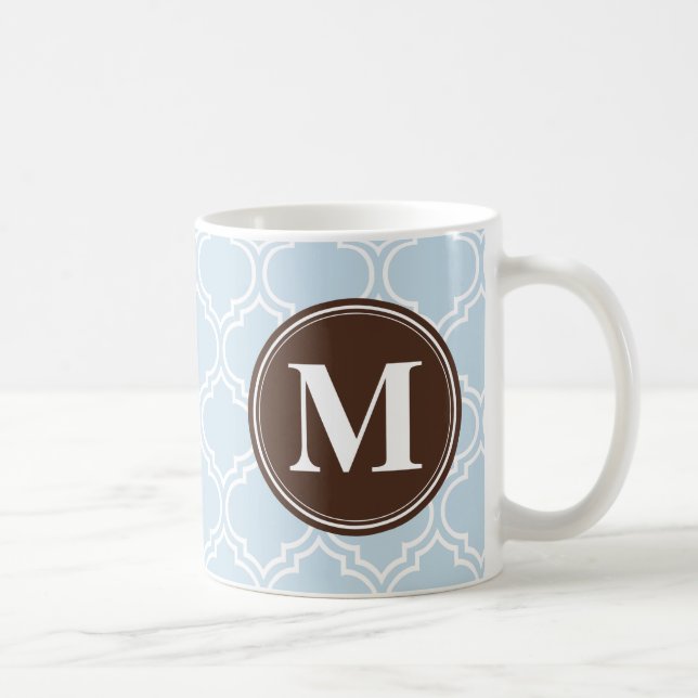 Monogrammed Brown Baby Blue Trellis Pattern Coffee Mug (Right)