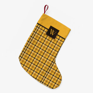 Monogrammed Brown Beige Checks Plaid Pattern Small Christmas Stocking