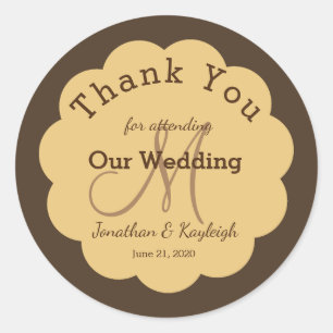 Monogrammed Brown & Gold Wedding Thank You Sticker
