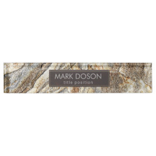 Monogrammed Brown Grey And Beige Marble Nameplate
