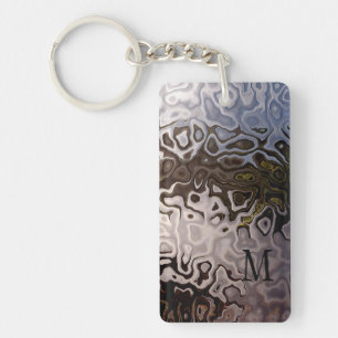Monogrammed Brown Grey Shimmering Snakeskin Effect Key Ring