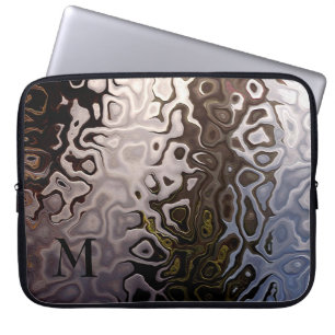 Monogrammed Brown Grey Shimmering Snakeskin Effect Laptop Sleeve