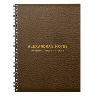 Monogrammed Brown Leather Ruff texture look Notebook