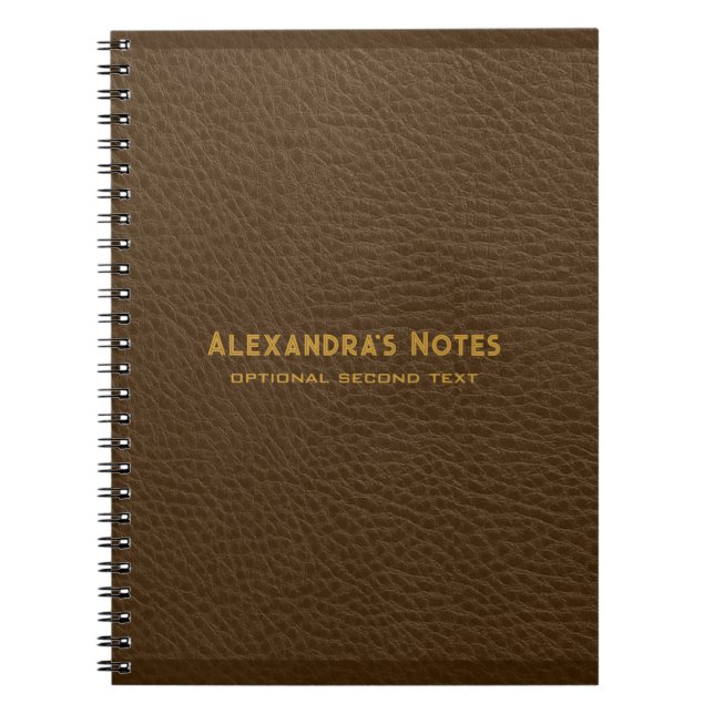 Monogrammed Brown Leather Ruff texture look Notebook (Front)