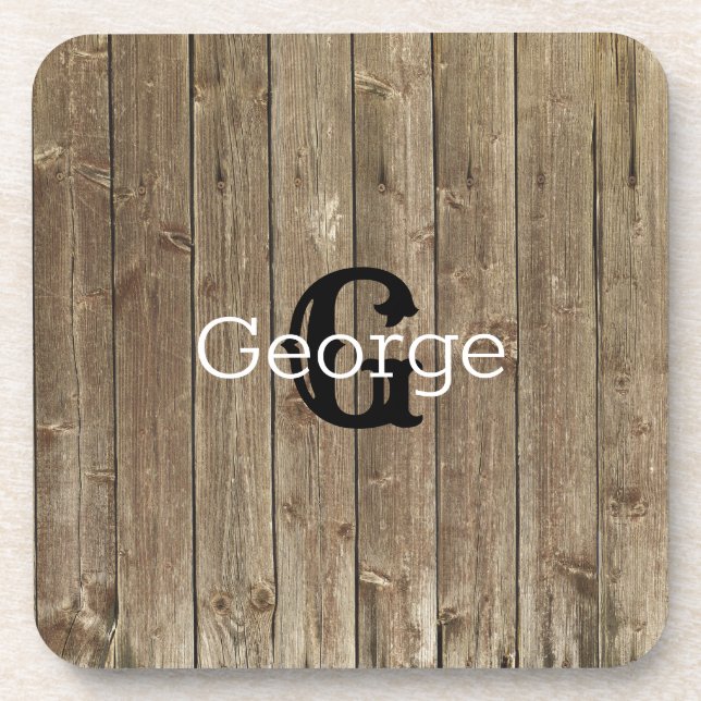 Monogrammed Brown Wood | Handsome Minimalist Coaster (Front)