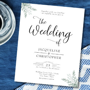 Monogrammed Budget Eucalyptus Wedding Invitation Flyer