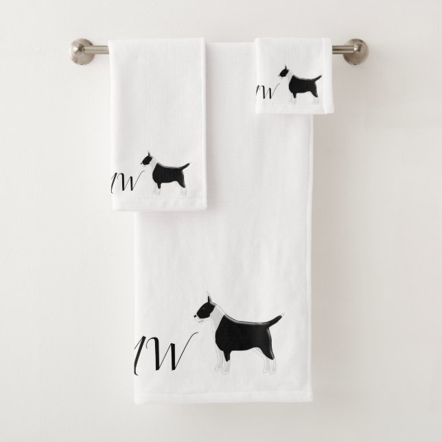 Monogrammed Bull Terrier Dog Design Bath Towel Set (Insitu)