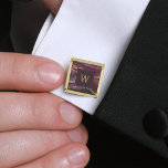 Monogrammed Burgundy Agate Gold Square Gold Finish Cufflinks<br><div class="desc">These elegant cufflinks feature a burgundy watercolor agate geode design with gold faux glitter highlights. Personalise them with his monogram initial in gold-coloured text on a dark burgundy square.They coordinate with our burgundy and gold agate wedding suite. Also available in round shape. They make great gifts for your groomsmen!</div>