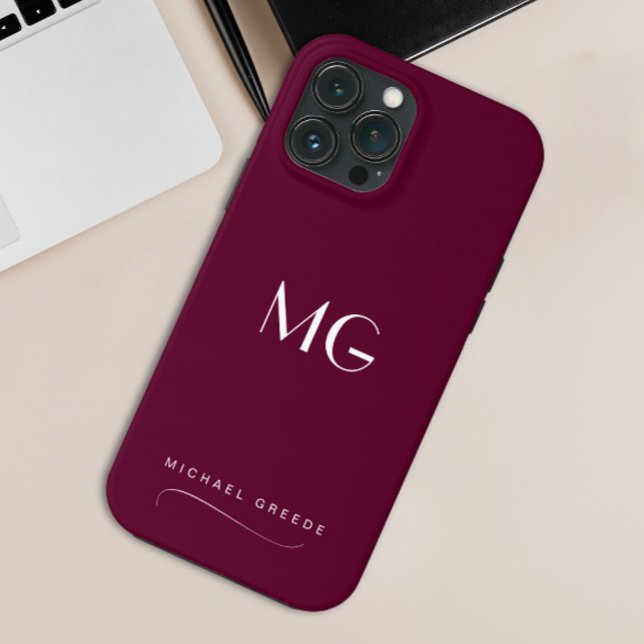 Monogrammed Burgundy Minimalist With Name Case-Mate iPhone Case (Creator Uploaded)