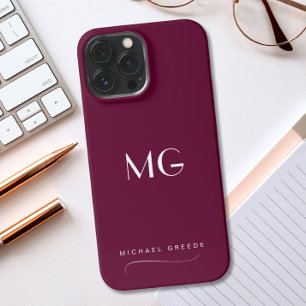 Monogrammed Burgundy Minimalist With Name iPhone 13 Pro Max Case