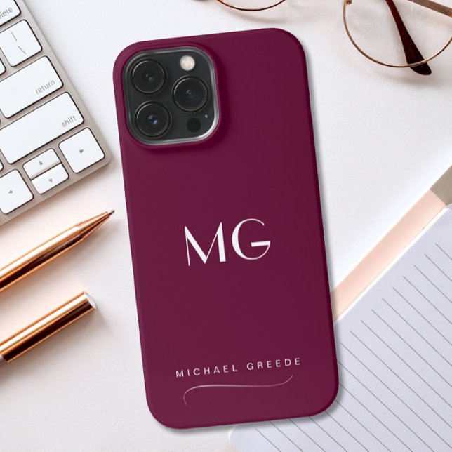 Monogrammed Burgundy Minimalist With Name iPhone Case (Creator Uploaded)