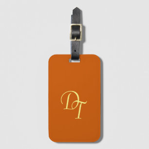 Monogrammed - burnt orange luggage tag