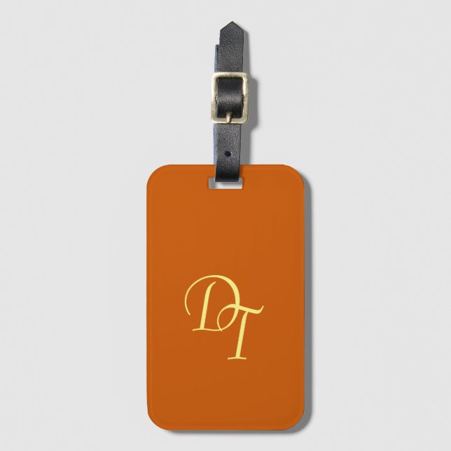 Monogrammed -  burnt orange luggage tag (Front Vertical)