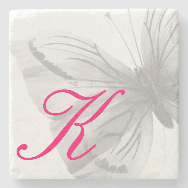 Monogrammed BUTTERFLY Stone Coaster (Front)