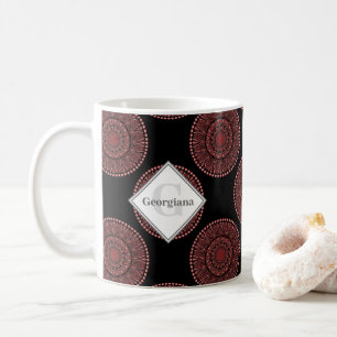 Monogrammed Cabernet Coral Whirl Polka Dot Mandala Coffee Mug