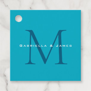 Monogrammed Calligraphy Azure Blue Modern Plain Favour Tags