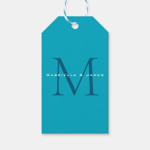 Monogrammed Calligraphy Azure Blue Modern Plain Gift Tags