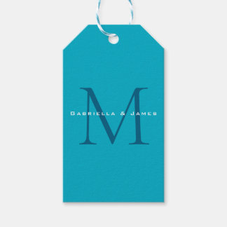 Monogrammed Calligraphy Azure Blue Modern Plain Gift Tags