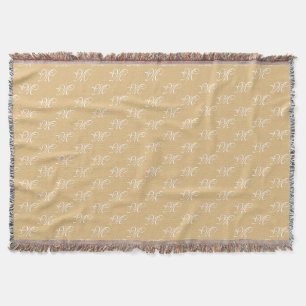 Monogrammed camel khaki custom script initial throw blanket