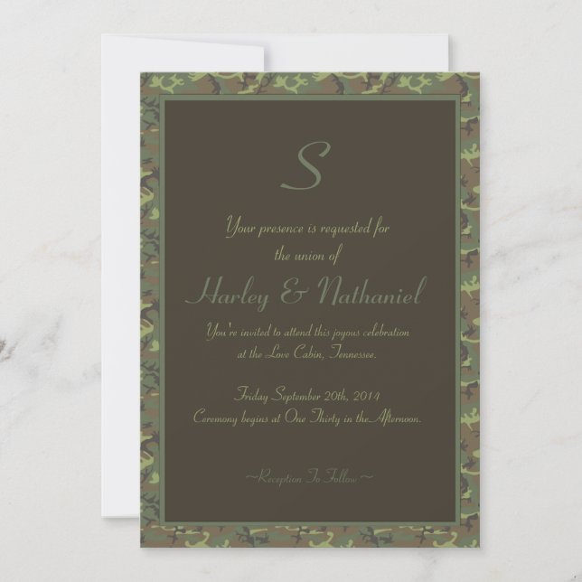 Monogrammed Camouflage Wedding Invitation (Front)