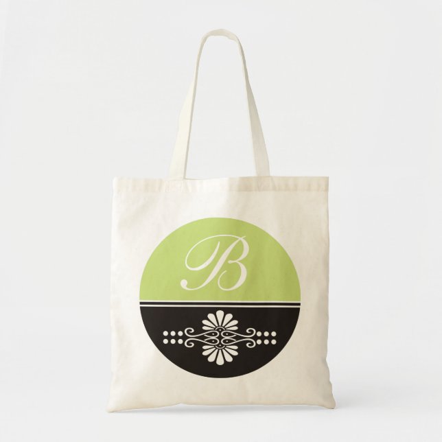 Monogrammed Canvas Tote Bags:Lime Green & Black (Front)