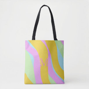 Monogrammed Caribe Yellow, Light Blue, Pink, Mint Tote Bag