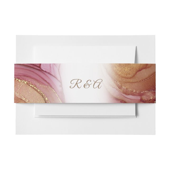 Monogrammed Carmine Bronze Wedding Invitation Belly Band (Front Example)