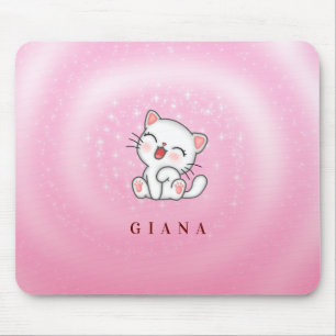 Monogrammed Cat White Stars Mouse Mat