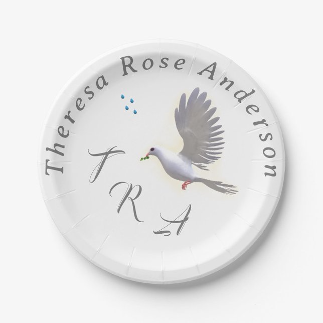 Monogrammed Catholic Dove and Water Baptism   Paper Plate (Creator Uploaded)