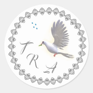 Monogrammed Catholic Dove & Water Baptism Classic Round Sticker