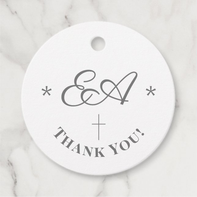 Monogrammed Catholic Wedding Favour Tags (Front)