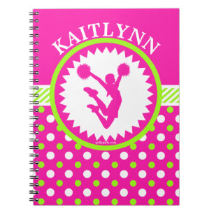 Monogrammed Cheer/Pom Pink and Green Polka-Dots Notebook