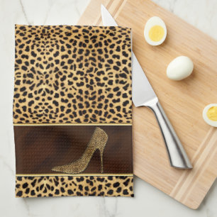 Monogrammed Cheetah Animal Print Tea Towel