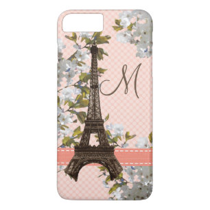 Monogrammed Cherry Blossom Eiffel Tower iPhone 8 Plus/7 Plus Case