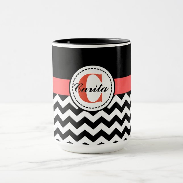 Monogrammed Chevron 15 Oz Combo Mug (Center)
