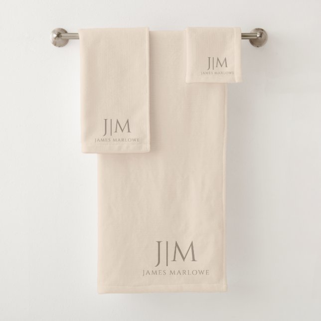 Monogrammed Chic Beige Bath Towel Set (Insitu)