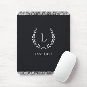 Monogrammed Chic Black and White Greek Key Border Mouse Mat