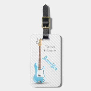 Monogrammed Chic Electric Guitar Sky Blue Stripes Luggage Tag