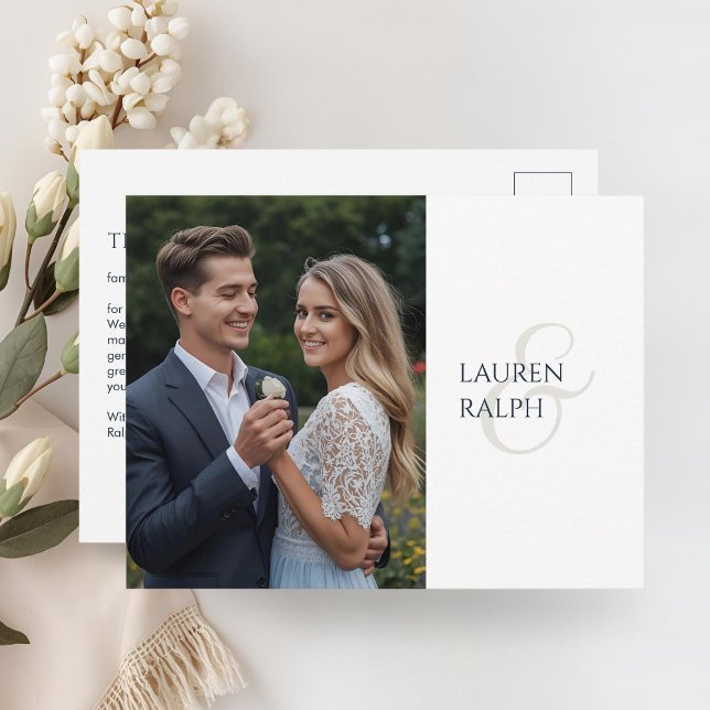 Monogrammed Chic Elegant Couple Photo Thank You Postcard (Creator Uploaded)