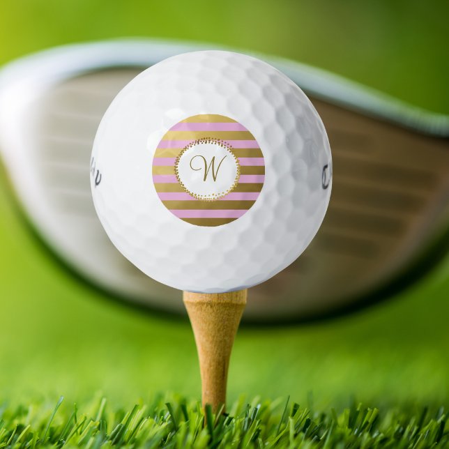Monogrammed Chic Golf Balls Girly Blush Pink Gold (Creator Uploaded)