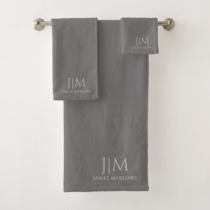 Monogrammed Chic Grey Bath Towel Set