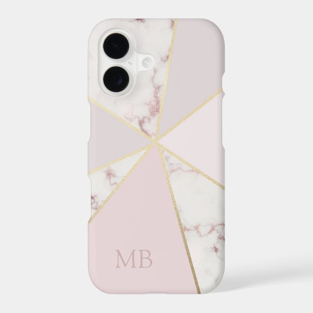 Monogrammed Chic Marble Geometric Pink Gold (Back)