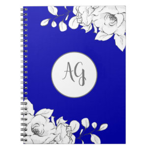 Monogrammed Chic Modern Royal Blue White Floral Notebook
