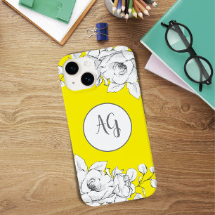 Monogrammed Chic Modern Yellow White Floral Case-Mate iPhone 14 Case