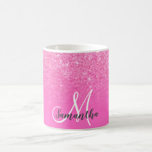 Monogrammed chic pink glitter ombre add your name coffee mug