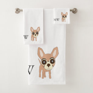 Monogrammed Chihuahua Dog Design Bath Towel Set