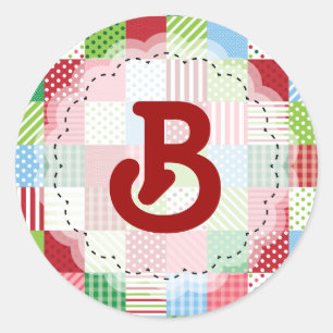 Monogrammed Christmas Patchwork Classic Round Sticker