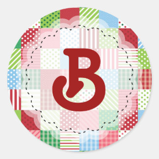 Monogrammed Christmas Patchwork Classic Round Sticker