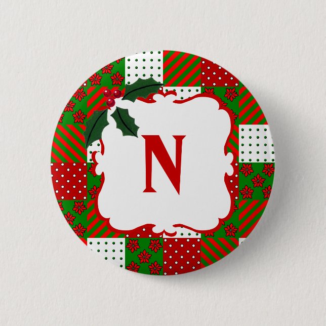 Monogrammed Christmas Quilt Patchwork 6 Cm Round Badge (Front)