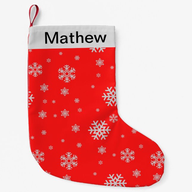 Monogrammed Christmas red pattern snowflakes cute  Small Christmas Stocking (Front)